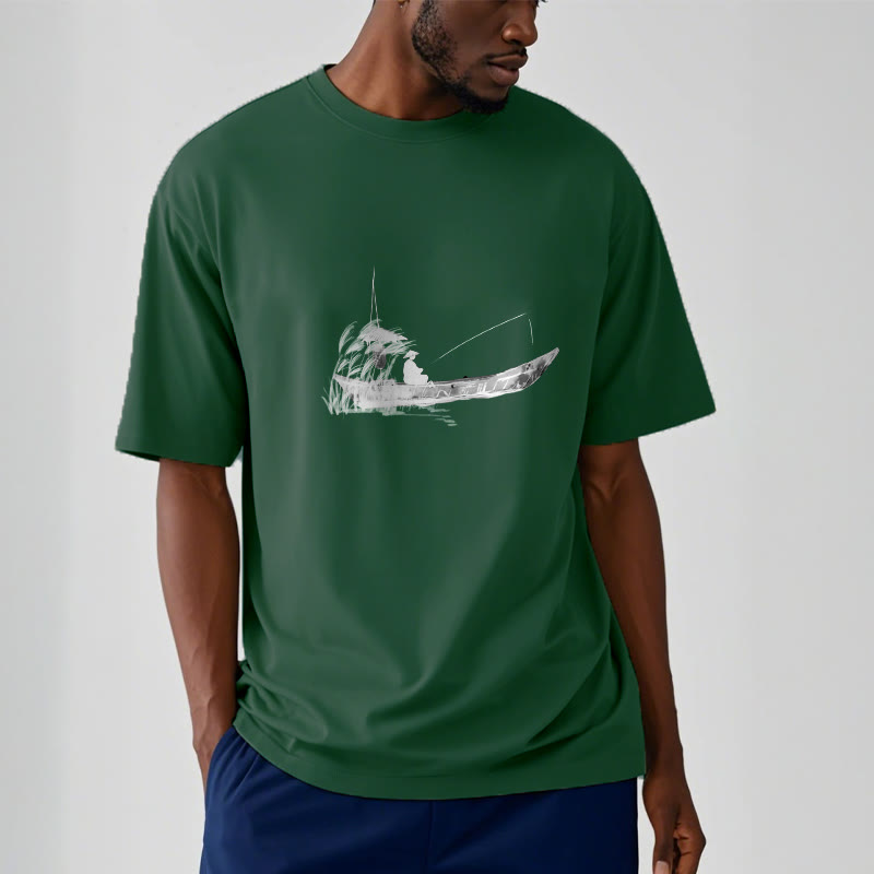 Buddha Stones Boat Fishing Grass Pattern Cotton Tee T-shirt - image 4