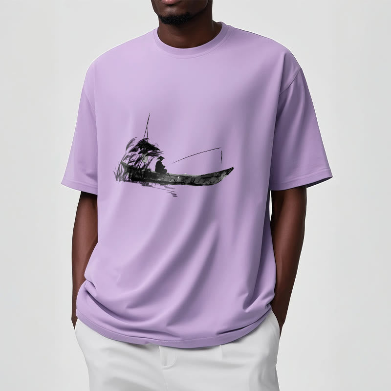 Buddha Stones Boat Fishing Grass Pattern Cotton Tee T-shirt - image 11