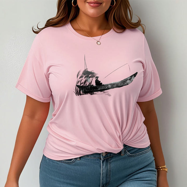 Buddha Stones Boat Fishing Grass Pattern Cotton Tee T-shirt - image 20
