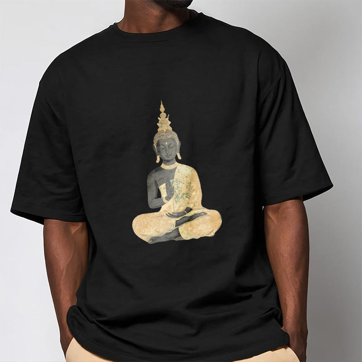 Buddha Stones Meditating Buddha Pattern Cotton Tee T-shirt