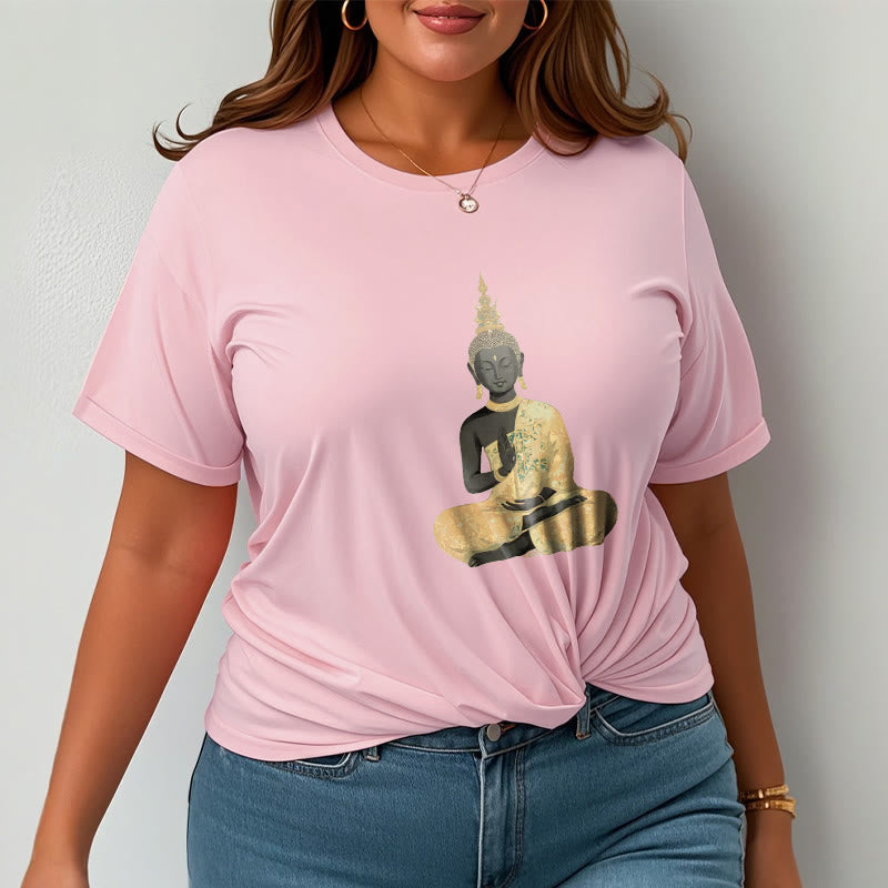 Buddha Stones Meditating Buddha Pattern Cotton Tee T-shirt