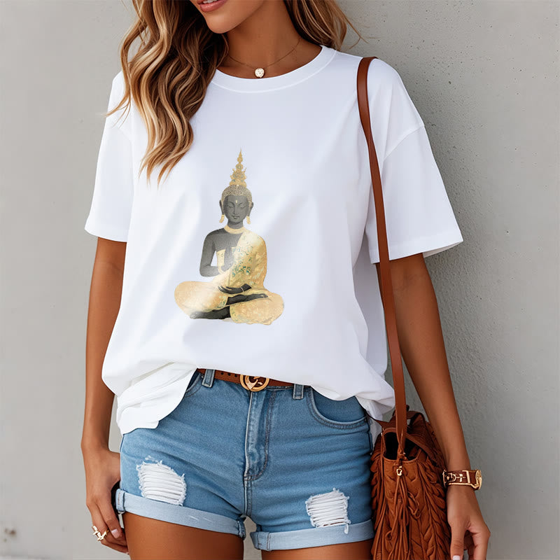 Buddha Stones Meditating Buddha Pattern Cotton Tee T-shirt - image 8