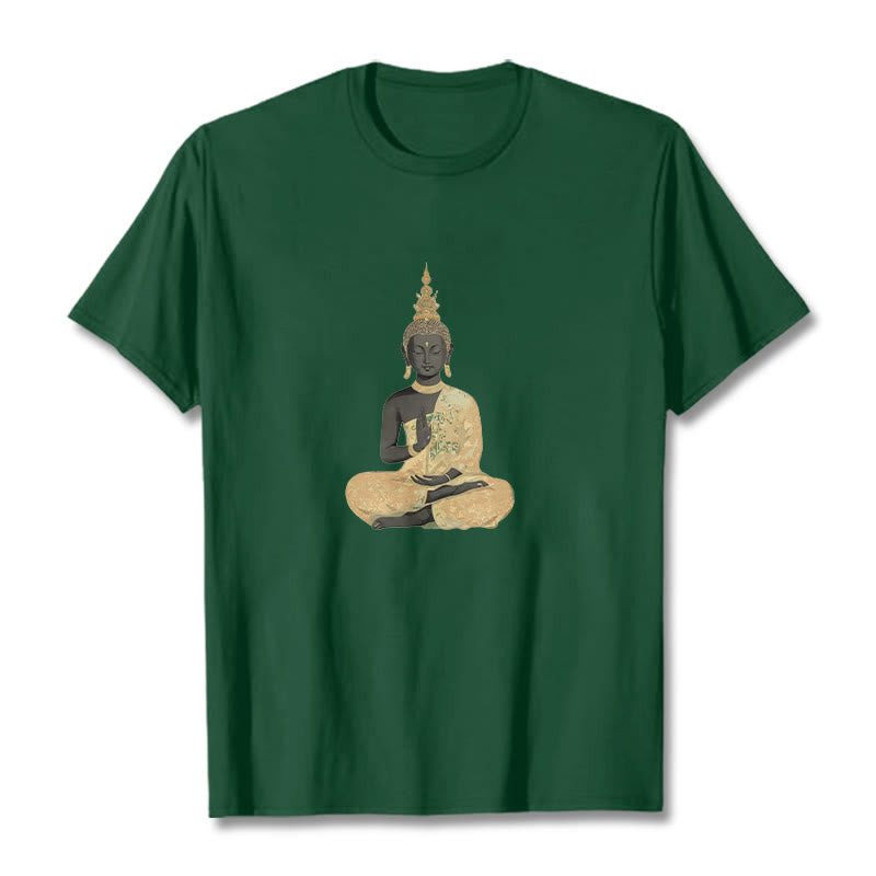 Buddha Stones Meditating Buddha Pattern Cotton Tee T-shirt - ForestGreen - 2XL - image 3