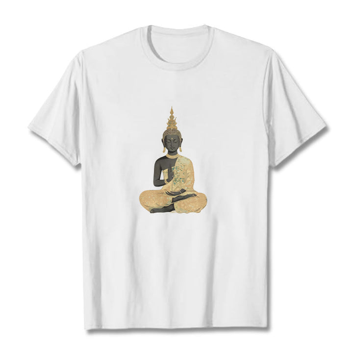 Buddha Stones Meditating Buddha Pattern Cotton Tee T-shirt