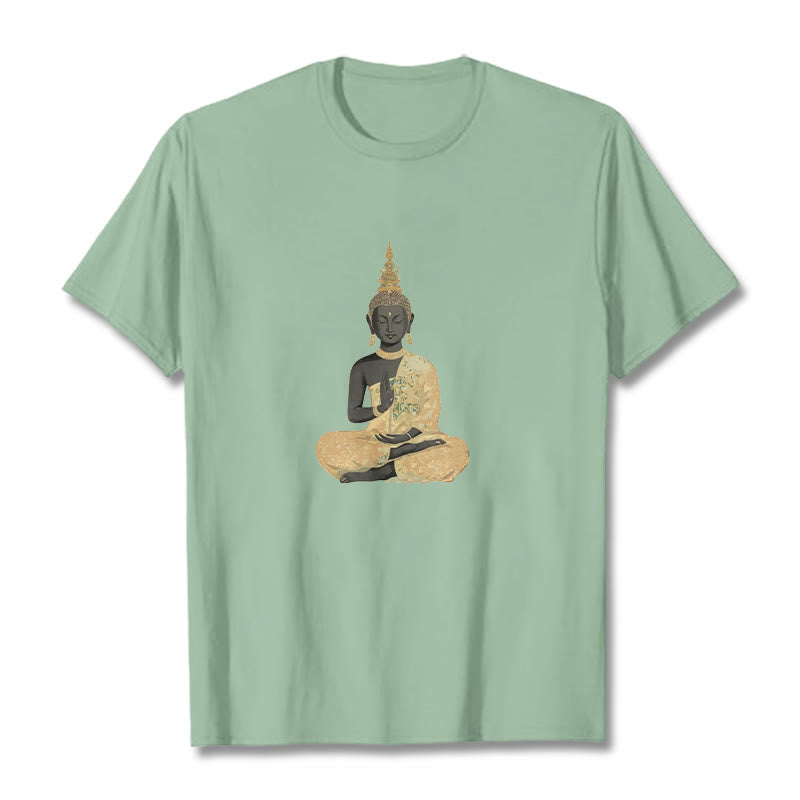 Buddha Stones Meditating Buddha Pattern Cotton Tee T-shirt