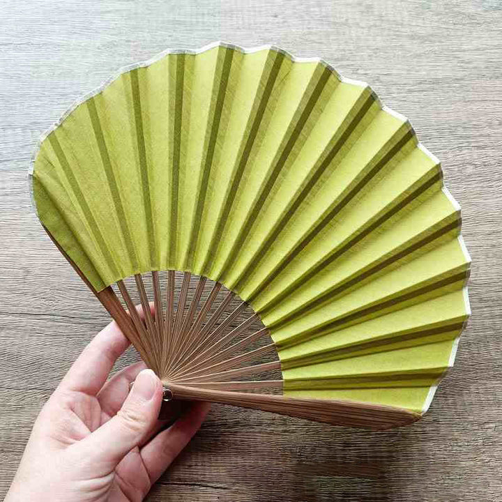 Buddha Stones Retro Solid Color Shell Shape Handheld Bamboo Folding Fan