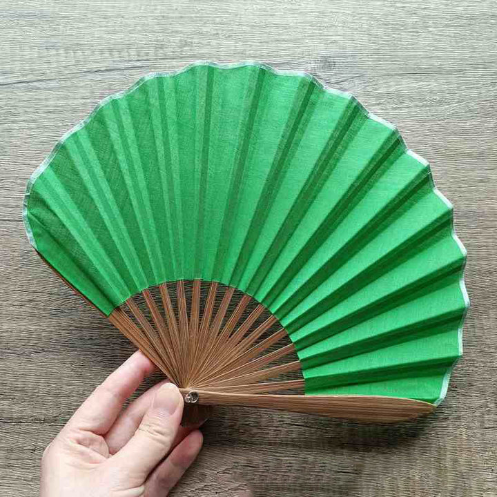 Buddha Stones Retro Solid Color Shell Shape Handheld Bamboo Folding Fan