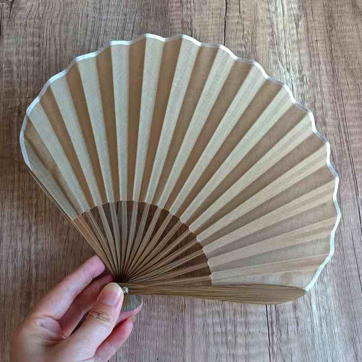 Buddha Stones Retro Solid Color Shell Shape Handheld Bamboo Folding Fan