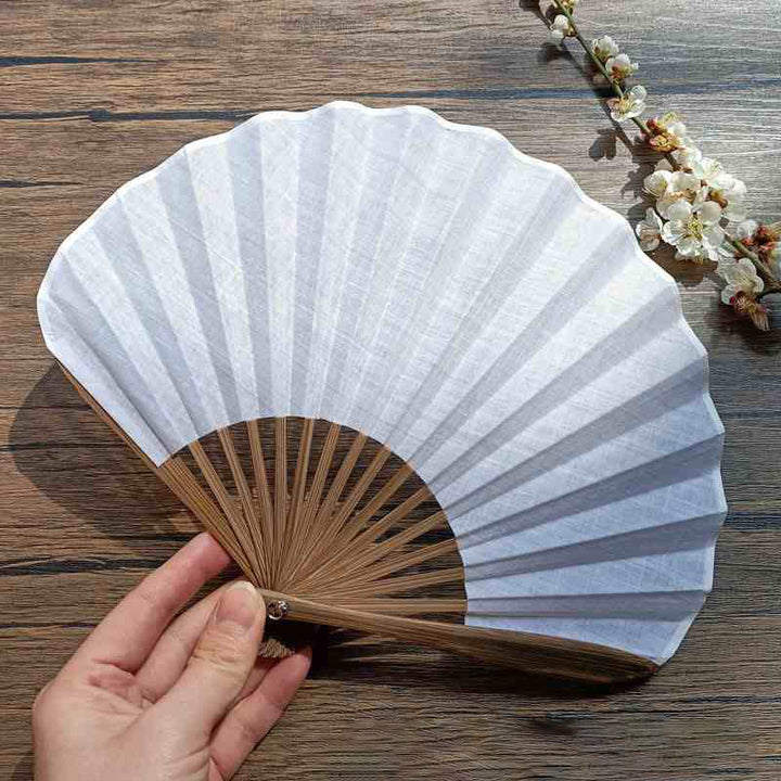 Buddha Stones Retro Solid Color Shell Shape Handheld Bamboo Folding Fan