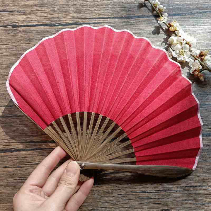 Buddha Stones Retro Solid Color Shell Shape Handheld Bamboo Folding Fan