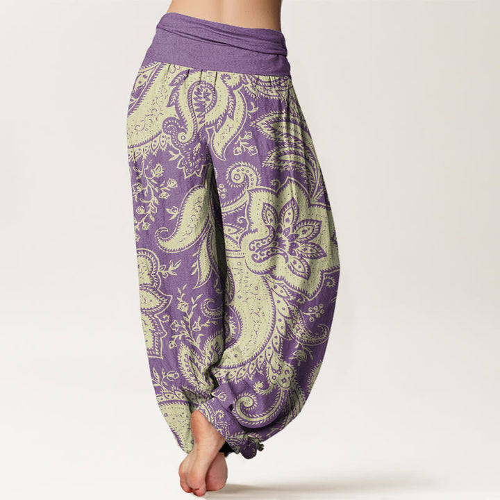 Buddha Stones Flowers Paisley Patterns Women's Elastic Waist Harem Pants