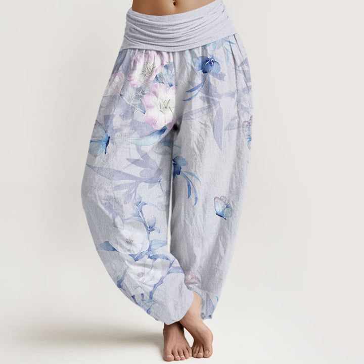 Buddha Stones Cherry Blossoms Hibiscus Butterfly Women's Elastic Waist Harem Pants