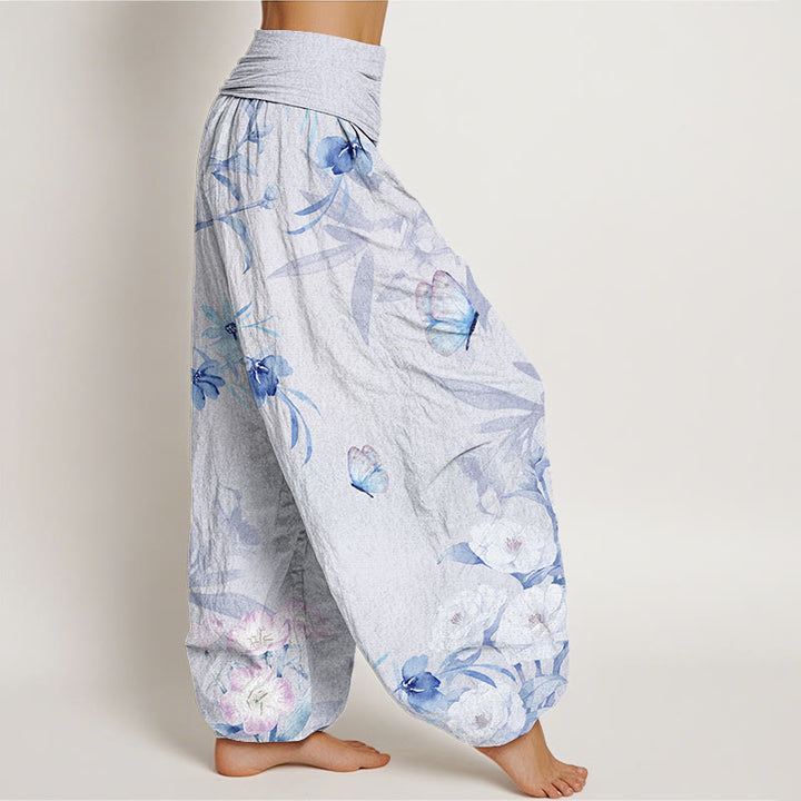 Buddha Stones Cherry Blossoms Hibiscus Butterfly Women's Elastic Waist Harem Pants