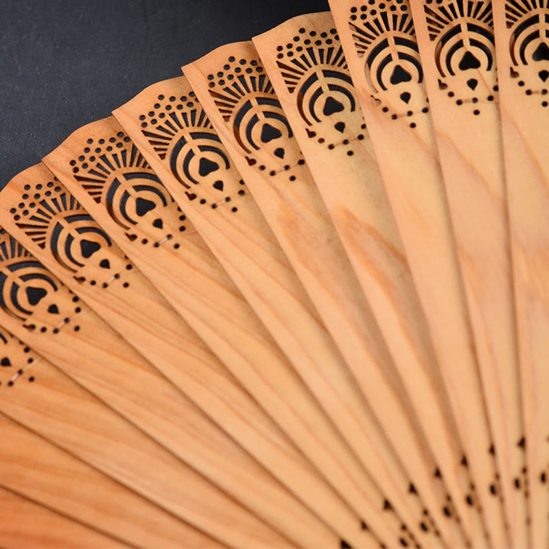 Buddha Stones Auspicious Clouds Fu Engraving Pattern Handheld Thuja Sutchuenensis Wood Folding Fan