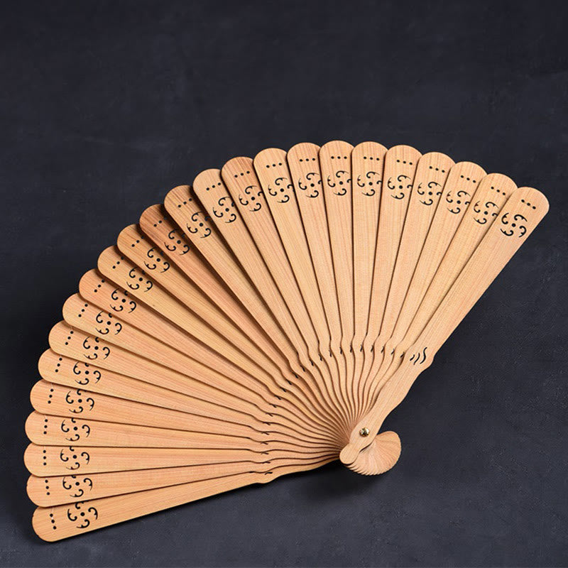 Buddha Stones Auspicious Clouds Fu Engraving Pattern Handheld Thuja Sutchuenensis Wood Folding Fan