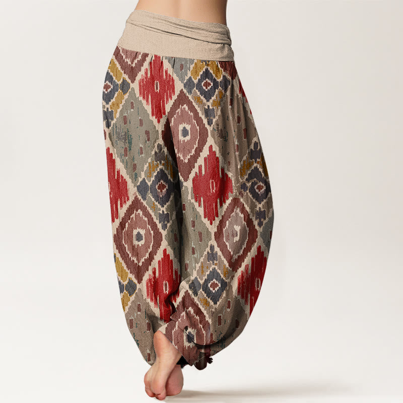 Buddha Stones Plaid Printed Women's Elastic Waist Harem Pants