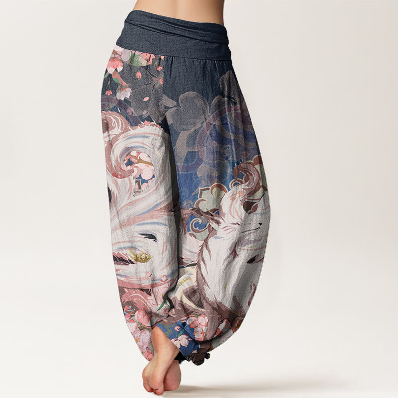 Buddha Stones Cotton Fox Cherry Blossoms Women's Elastic Waist Harem Pants - image 2