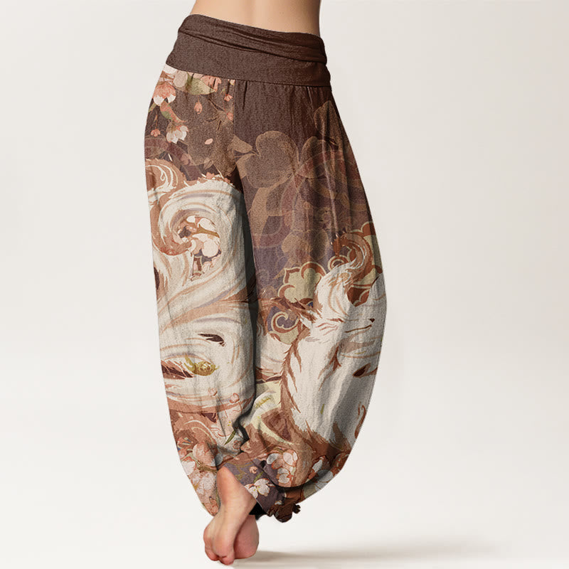 Buddha Stones Cotton Fox Cherry Blossoms Women's Elastic Waist Harem Pants - image 6