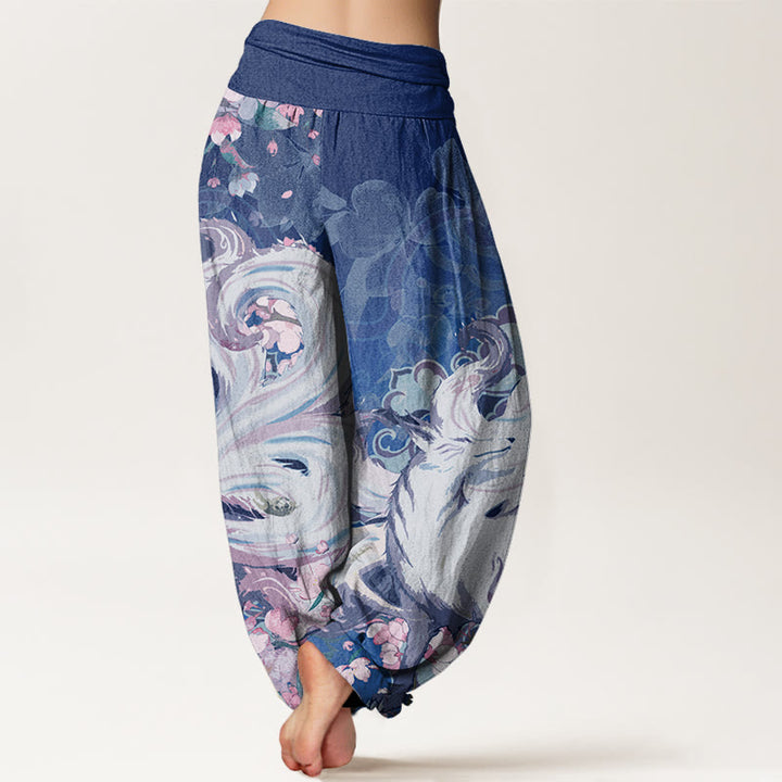 Buddha Stones Cotton Fox Cherry Blossoms Women's Elastic Waist Harem Pants - image 9