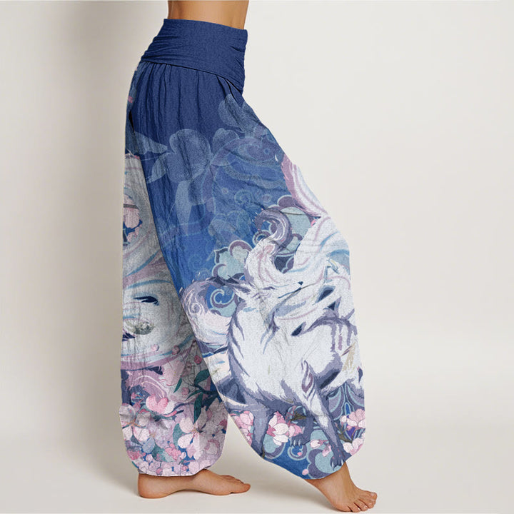 Buddha Stones Cotton Fox Cherry Blossoms Women's Elastic Waist Harem Pants - image 8