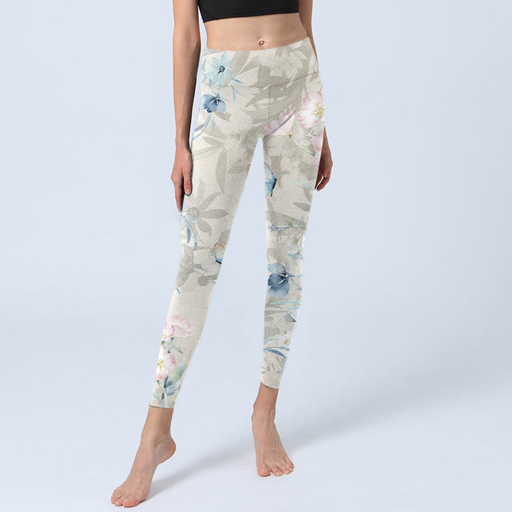 Buddha Stones Cherry Blossom Butterflies Print Gym Leggings Women's Yoga Pants - image 5