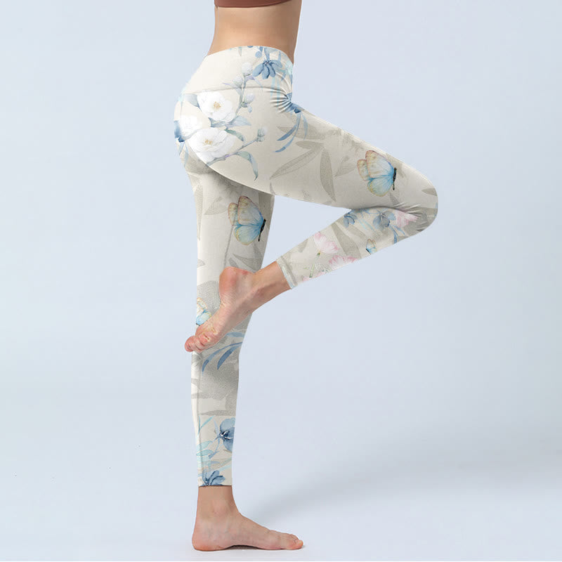 Buddha Stones Cherry Blossom Butterflies Print Gym Leggings Women's Yoga Pants - image 3