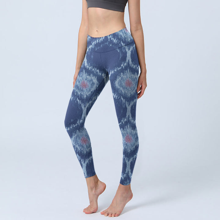 Buddha Stones Navy Blue White Design Gym Leggings Women's Yoga Pants