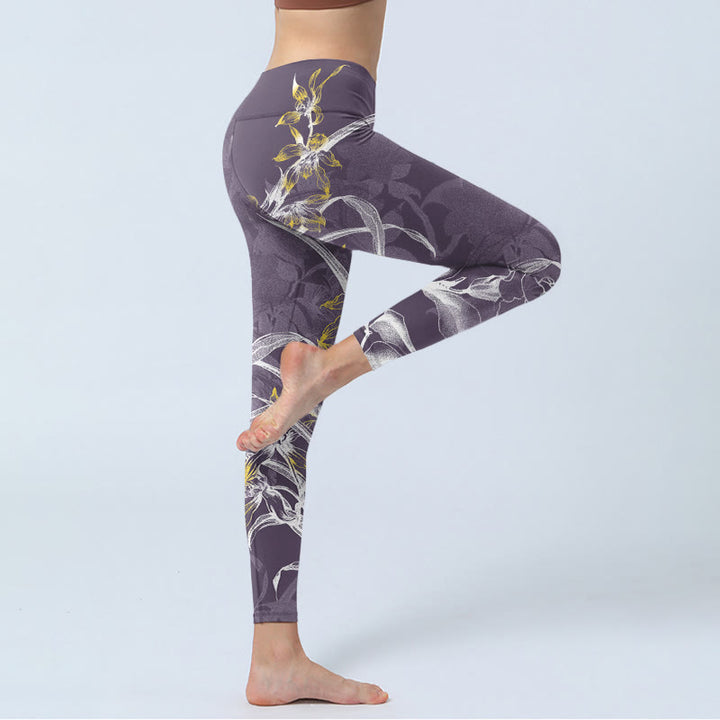 Buddha Stones Orchid Flower Roses Gym Leggings Women's Yoga Pants - image 3