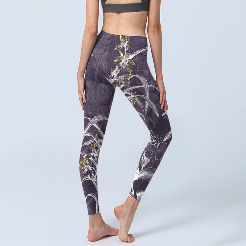 Buddha Stones Orchid Flower Roses Gym Leggings Women's Yoga Pants