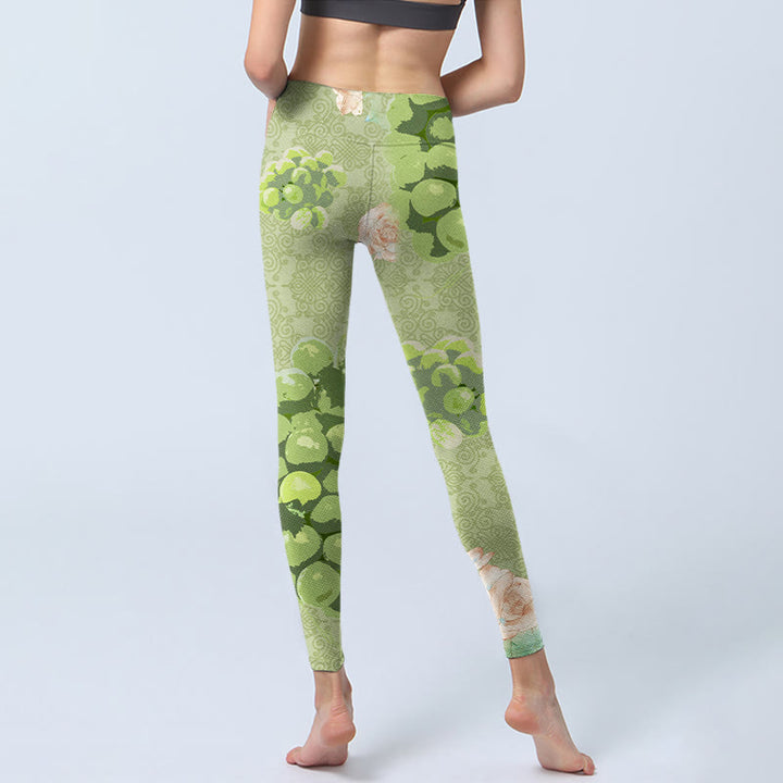 Buddha Stones Green Grapes Pink Roses Gym Leggings Women's Yoga Pants