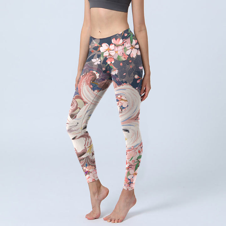 Buddha Stones Fox Cherry Blossoms Gym Leggings Women's Yoga Pants