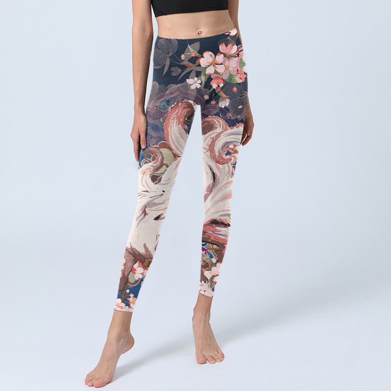 Buddha Stones Fox Cherry Blossoms Gym Leggings Women's Yoga Pants - image 5