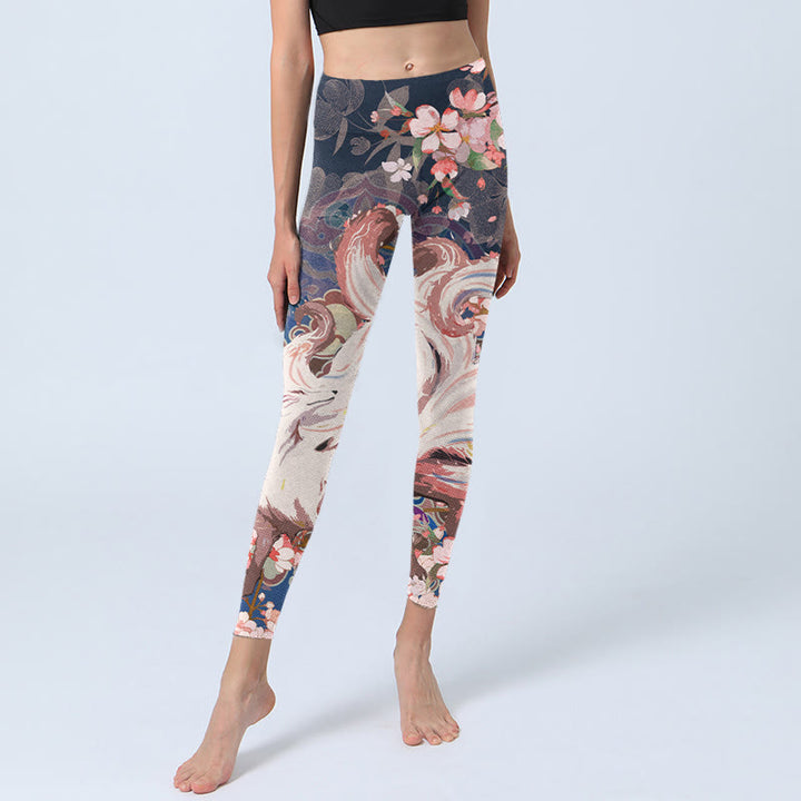 Buddha Stones Fox Cherry Blossoms Gym Leggings Women's Yoga Pants - image 5