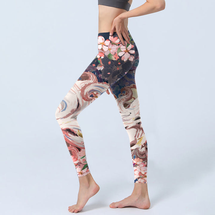 Buddha Stones Fox Cherry Blossoms Gym Leggings Women's Yoga Pants - image 2
