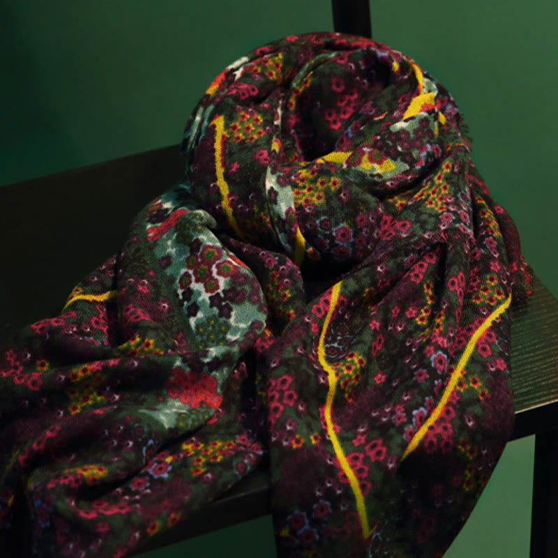 Buddha Stones Tibetan Vintage Palace Oil Painting Flowers Shawl Winter Cozy Travel Scarf Wrap - image 2