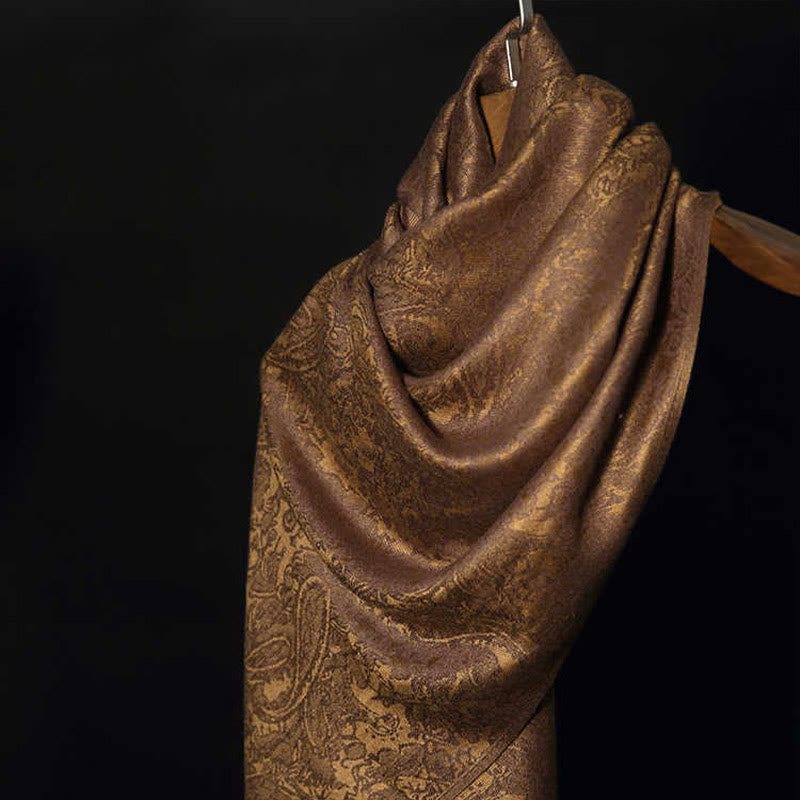 Buddha Stones Tibetan Cashew Jacquard Tassels Shawl Spring Fall Winter Warm Cozy Scarf Wrap - DarkGoldenrod 180*70cm - image 0
