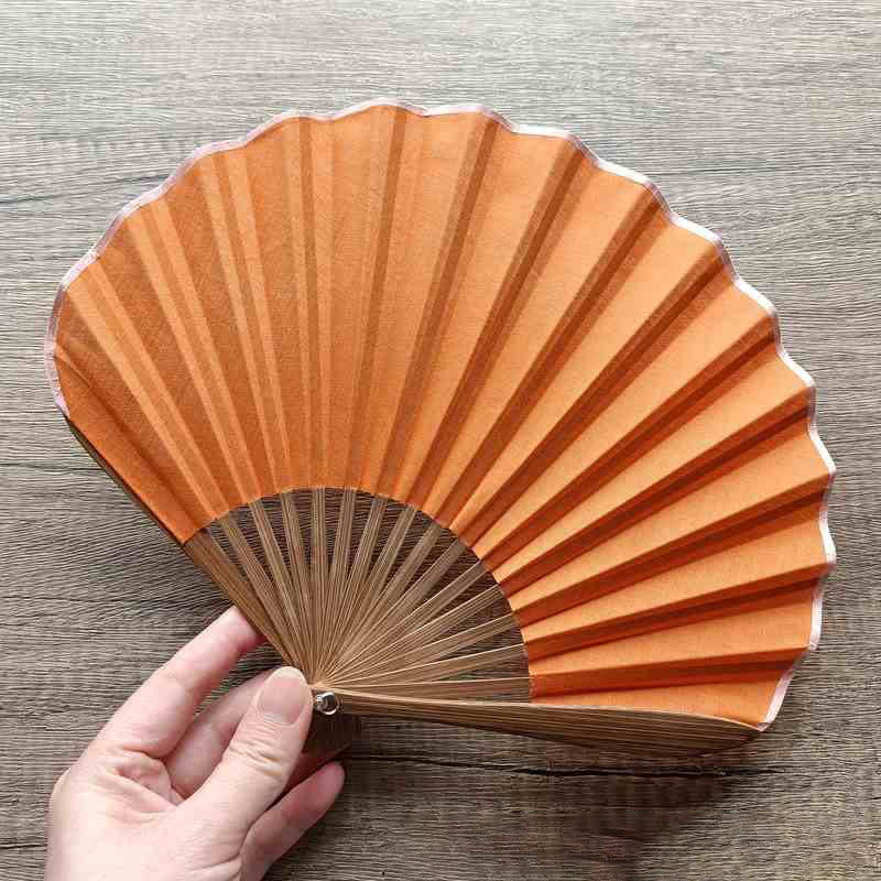 Buddha Stones Retro Solid Color Shell Shape Handheld Bamboo Folding Fan