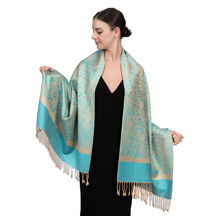 Buddha Stones Tibetan Cashew Jacquard Tassels Shawl Spring Fall Winter Warm Cozy Scarf Wrap