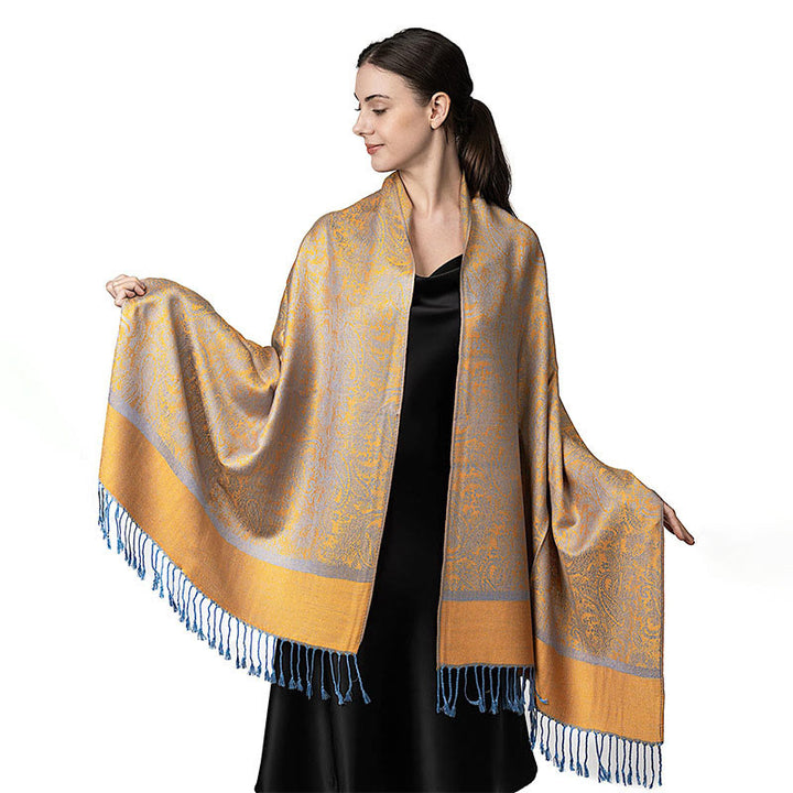 Buddha Stones Tibetan Cashew Jacquard Tassels Shawl Spring Fall Winter Warm Cozy Scarf Wrap