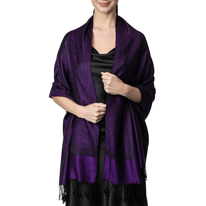 Buddha Stones Tibetan Cashew Jacquard Tassels Shawl Spring Fall Winter Warm Cozy Scarf Wrap - Purple 180*70cm - image 36