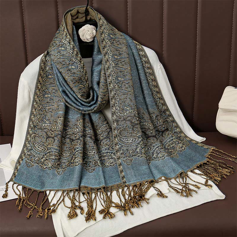 Buddha Stones Tibetan Cashew Jacquard Colorful Flower Print Tassels Shawl Fall Winter Soft Warm Scarf Wrap