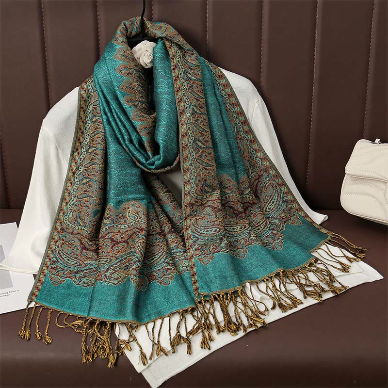 Buddha Stones Tibetan Cashew Jacquard Colorful Flower Print Tassels Shawl Fall Winter Soft Warm Scarf Wrap