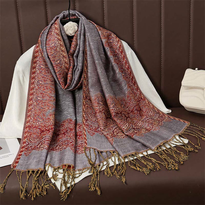 Buddha Stones Tibetan Cashew Jacquard Colorful Flower Print Tassels Shawl Fall Winter Soft Warm Scarf Wrap