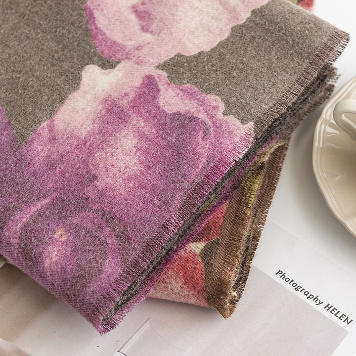 Buddha Stones Tibetan Shawl Artistic Style Hibiscus Syriacus Print Fall Winter Cozy Warm Scarf Wrap - image 22