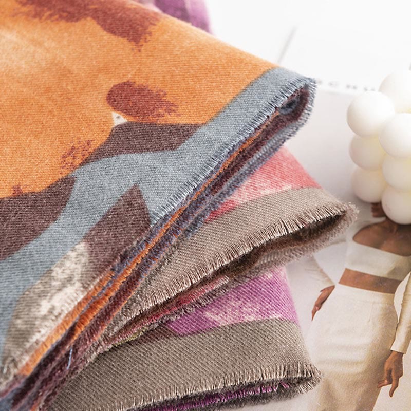 Buddha Stones Tibetan Shawl Artistic Style Hibiscus Syriacus Print Fall Winter Cozy Warm Scarf Wrap - image 21