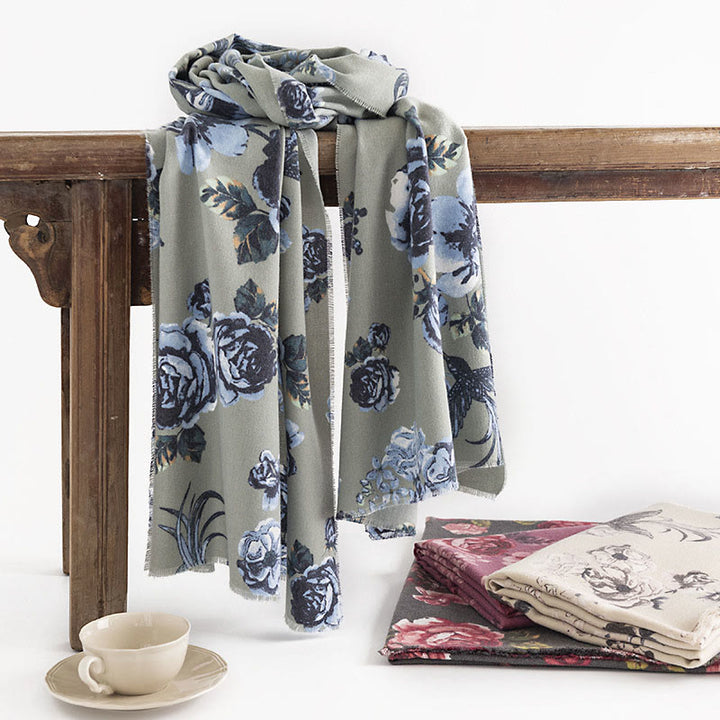 Buddha Stones Tibetan Shawl Garden Style Rose Flower Print Fall Winter Soft Warm Scarf Wrap - PaleGreen 180*65cm - image 0