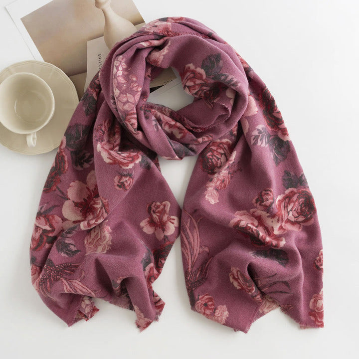 Buddha Stones Tibetan Shawl Garden Style Rose Flower Print Fall Winter Soft Warm Scarf Wrap - MediumVioletRed 180*65cm - image 9