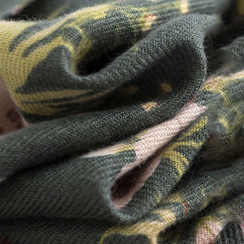 Buddha Stones Tibetan Shawl Blooming Flower Lush Leaves Print Fall Winter Soft Warm Scarf Wrap - image 5