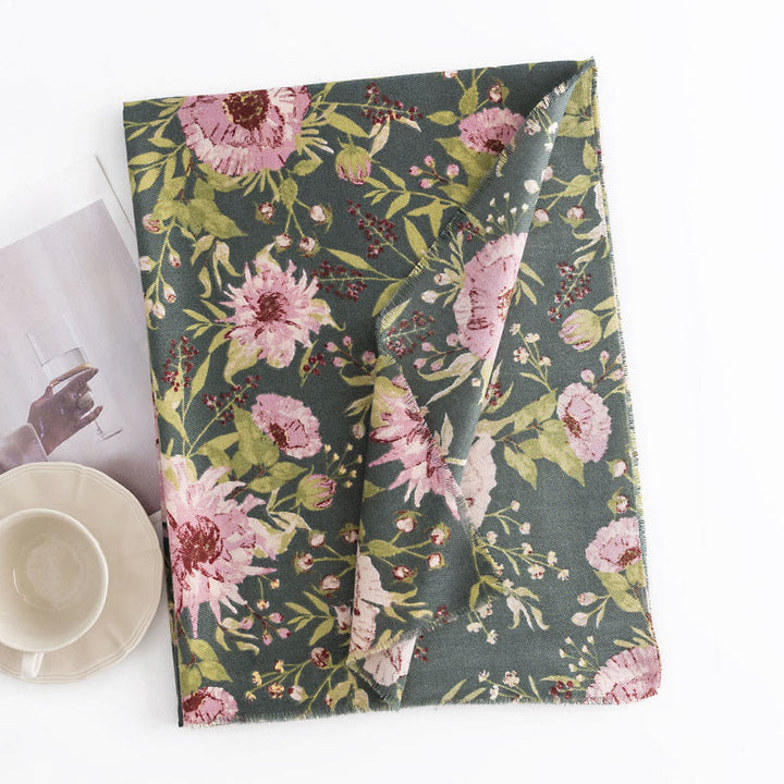 Buddha Stones Tibetan Shawl Blooming Flower Lush Leaves Print Fall Winter Soft Warm Scarf Wrap - image 2