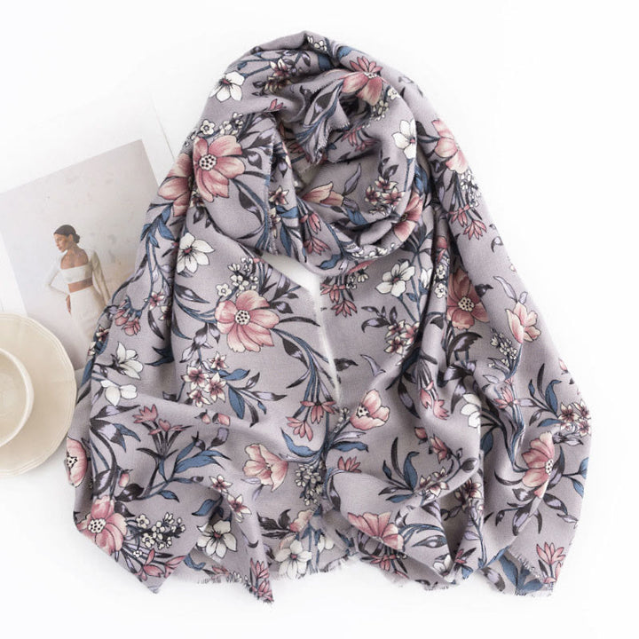 Buddha Stones Tibetan Shawl Retro Blooming Camellia Japonica Print Fall Winter Soft Warm Scarf Wrap - image 1